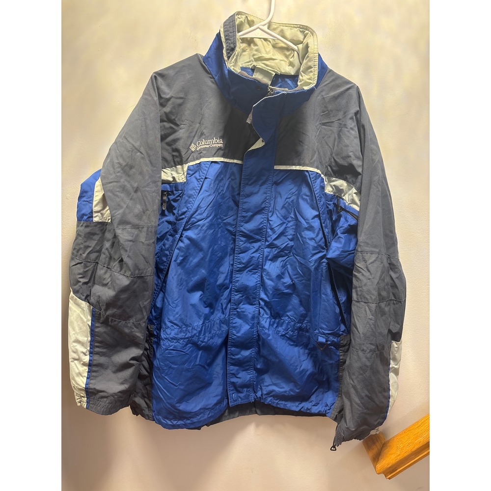 Columbia Men Fire Ridge sportswear Jacket Blue Grey size large with hood